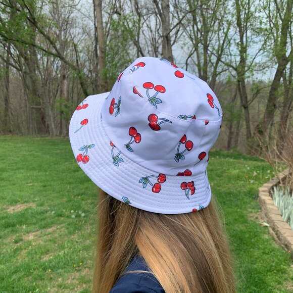 None Accessories - White with cherries bucket hat